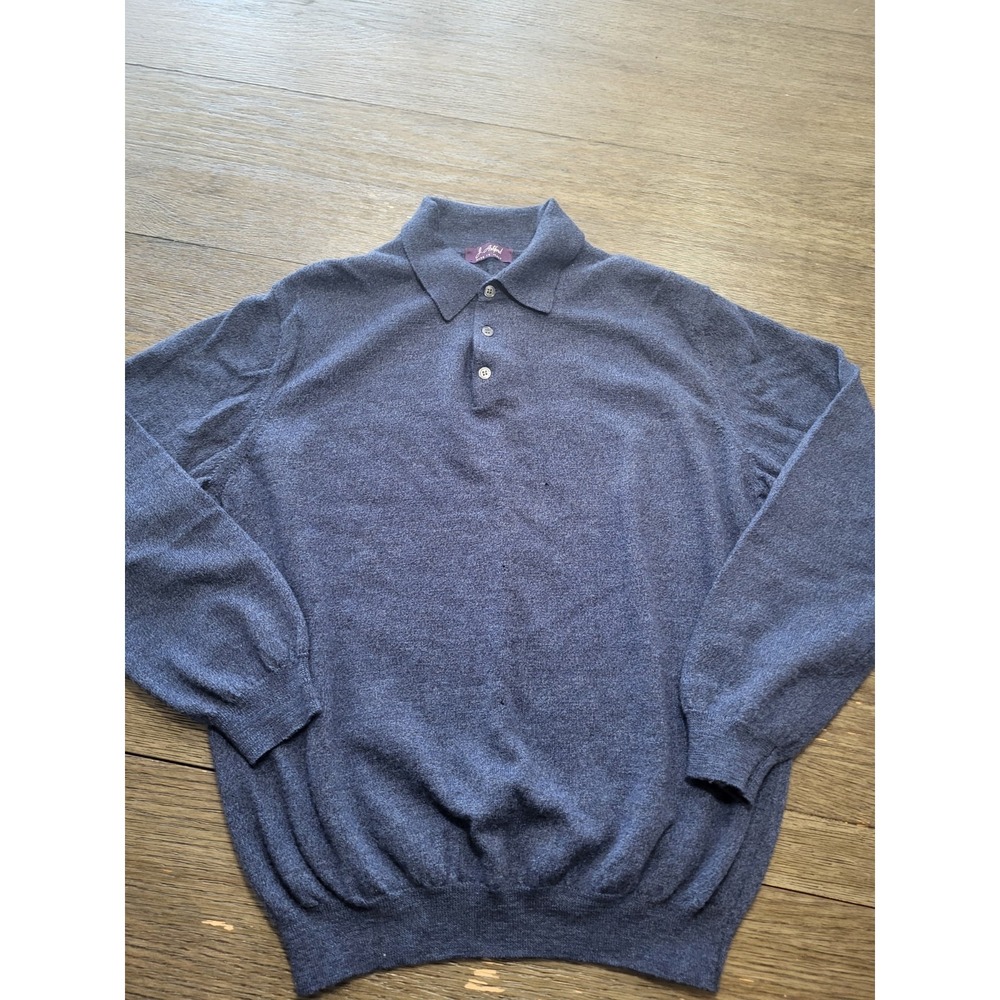 Vintage J. Ashford Sweater Mens Medium Navy Blue Pullover FineMerino Wool Italy